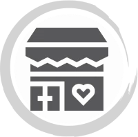 Grey shop icon with heart design